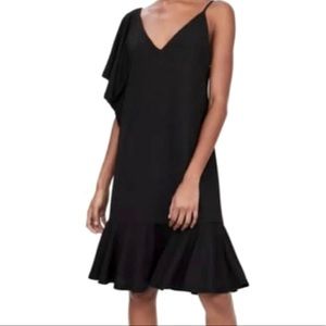 Zara black one shoulder dress with peplum hem in Sz S